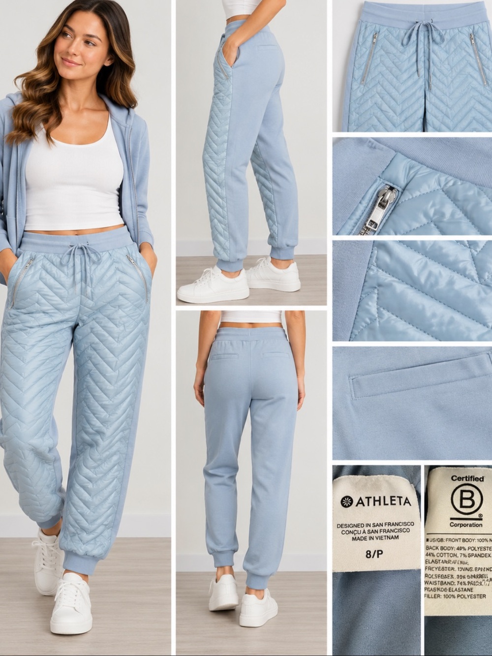 Athleta Solstice Jogger Quilted Pants Blue Waist 8/P